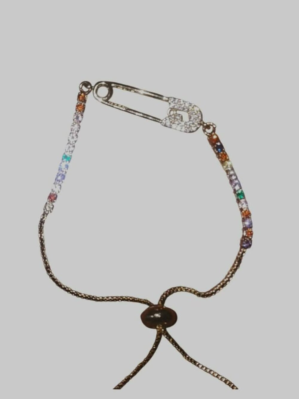 NEW CZ Gold Plated Multicolor Safety Pin Adjustable Slide Tennis Bracelet - Picture 6 of 8